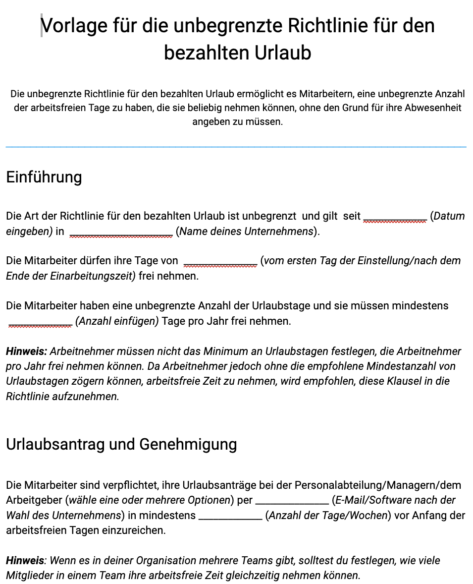 Vorlage für die unbegrenzte Richtlinie für den bezahlten Urlaub