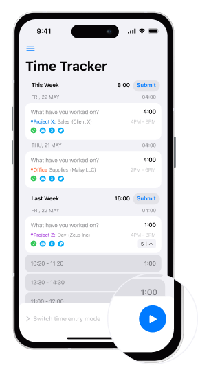 Captura de tela do aplicativo de rastreamento de tempo do iPhone